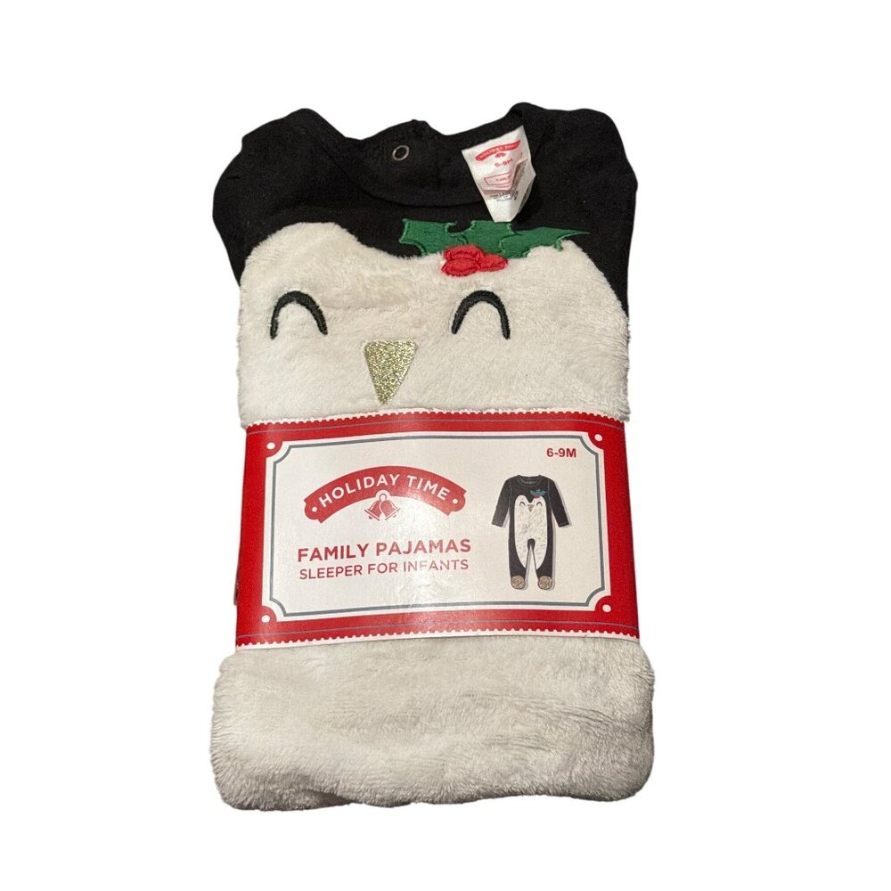 NWT Holiday Time Infant 6-9M Penguin Family‎ Pajamas Sleeper Costume Black Beige